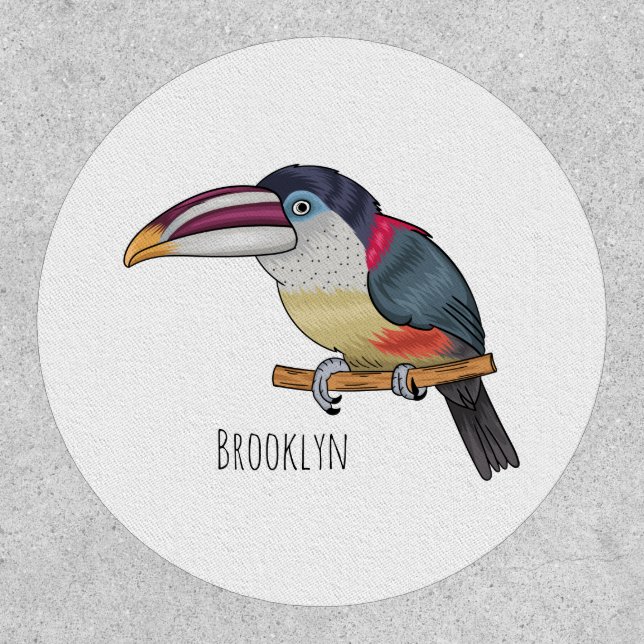 Curl crested aracari bird cartoon illustration patch (Front)