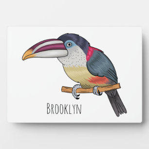 Curl crested aracari bird cartoon illustration plaque