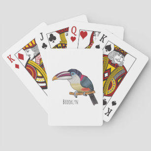 Curl crested aracari bird cartoon illustration poker cards