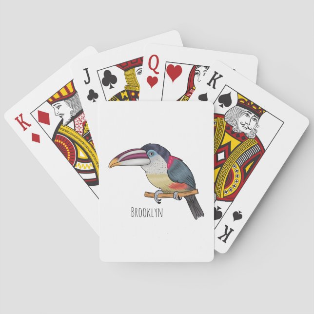 Curl crested aracari bird cartoon illustration  poker cards (Back)