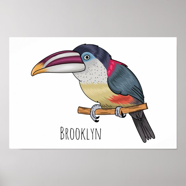 Curl crested aracari bird cartoon illustration poster (Front)
