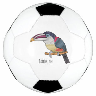 Curl crested aracari bird cartoon illustration soccer ball