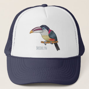 Curl crested aracari bird cartoon illustration trucker hat