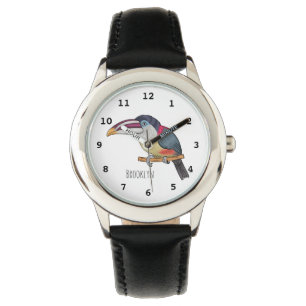 Curl crested aracari bird cartoon illustration watch
