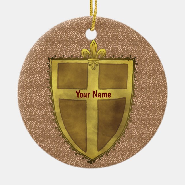 Curl Fleur De Lis Shield surname Ceramic Ornament (Front)