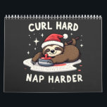 Curl Hard Nap Harder Curling Sport Sloth Xmas  Calendar<br><div class="desc">Curling sport humor design,  Sloth wearing Santa hat graphic,  Sleepy sloth Christmas design,  Curling lover humor,  Festive holiday sloth,  Nap harder theme,  Curling sports fan design,  Christmas curling graphic,  Holiday sloth fun,  Festive sports humor</div>