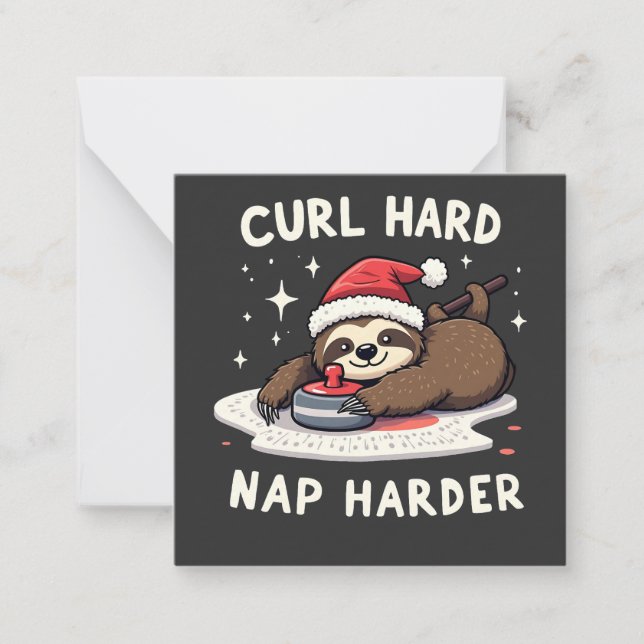 Curl Hard Nap Harder Curling Sport Sloth Xmas  Note Card (Front)