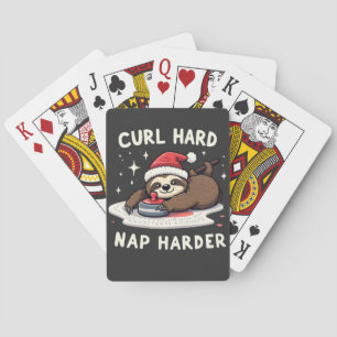Curl Hard Nap Harder Curling Sport Sloth Xmas Poker Cards