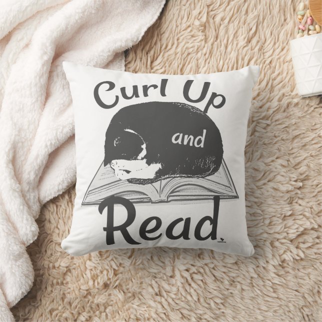 Curl Up Read Cat Cool Reading Love Art Throw Pillow (Blanket)