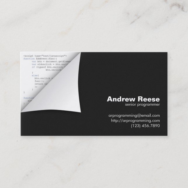 Curled Corner with Program Coding - Javascript Business Card (Front)