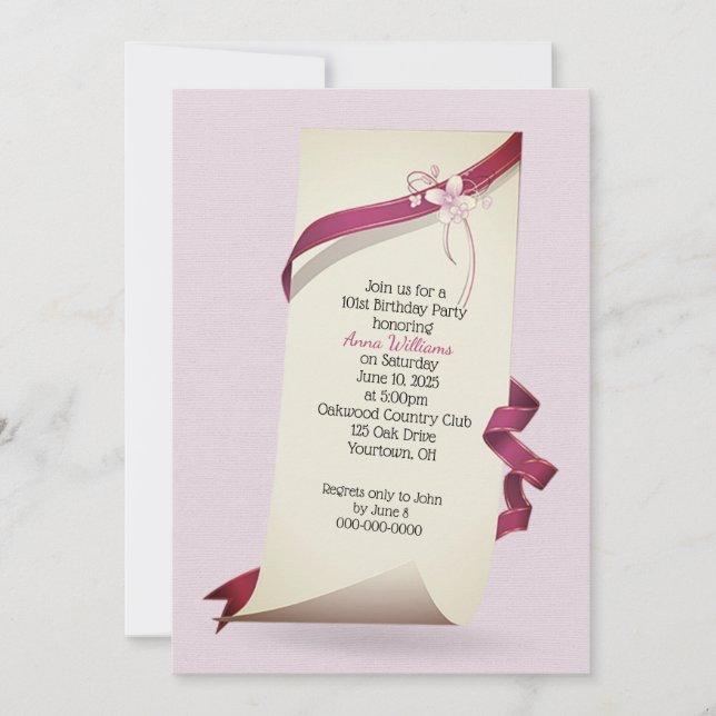 Curled Paper 101st Birthday invite (Front)