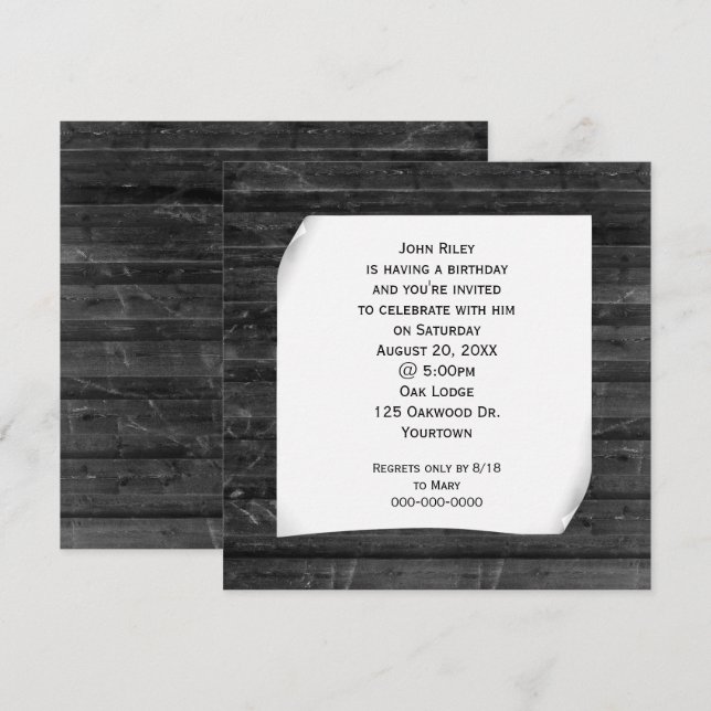 Curled Paper on Black Wood Invitation (Front/Back)
