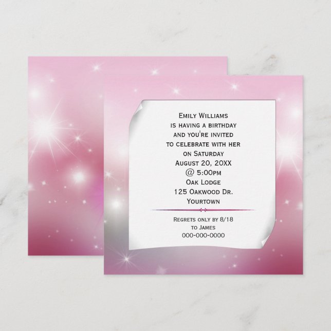 Curled Paper on Bokeh Stars Invitation (Front/Back)