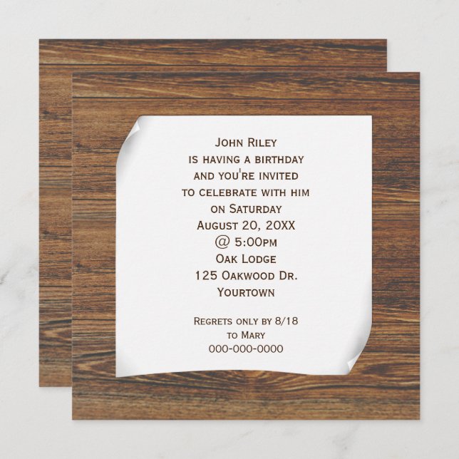 Curled Paper on Oak Wood Invitation (Front/Back)