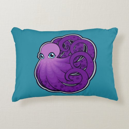 Curled Purple Spotted Octopus Ink Drawing Design Accent Pillow