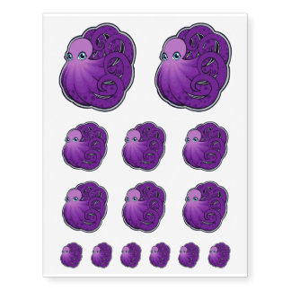 Curled Purple Spotted Octopus Ink Drawing Design Temporary Tattoos