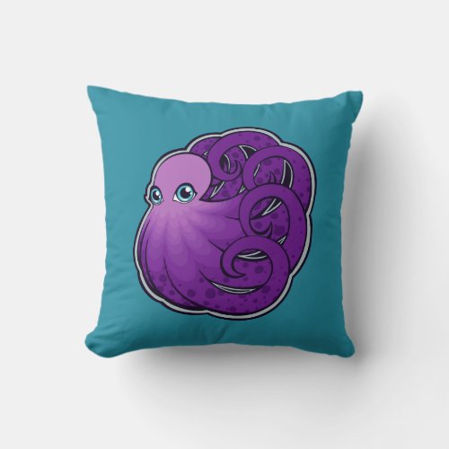 Curled Purple Spotted Octopus Ink Drawing Design Throw Pillow