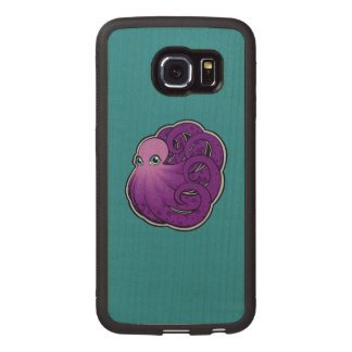 Curled Purple Spotted Octopus Ink Drawing Design Wood Phone Case