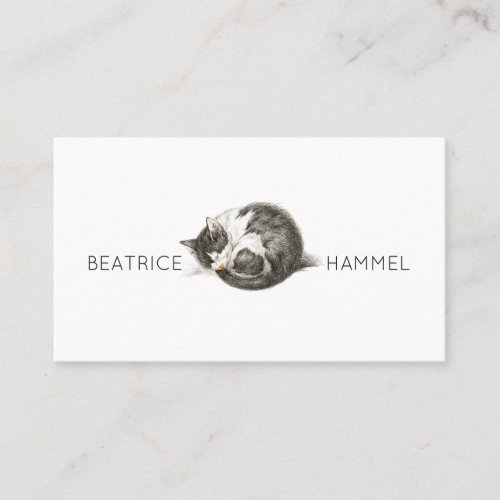 Curled Up Sleeping Cat Illustration Business Card