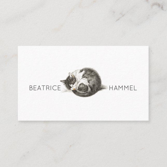 Curled Up Sleeping Cat Illustration Business Card (Front)