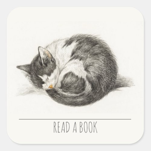 Curled Up Sleeping Cat Square Sticker