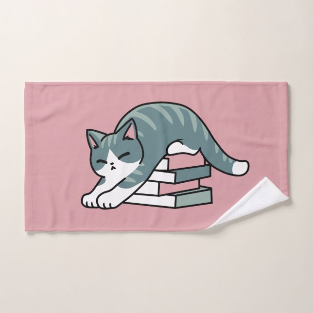 Curled Up with a Book and a Cat - Cozy Cat Reading Bath Towel Set (Hand Towel)