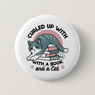 Curled Up with a Book and a Cat - Cozy Cat Reading Button