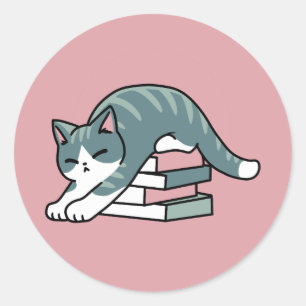 Curled Up with a Book and a Cat - Cozy Cat Reading Classic Round Sticker