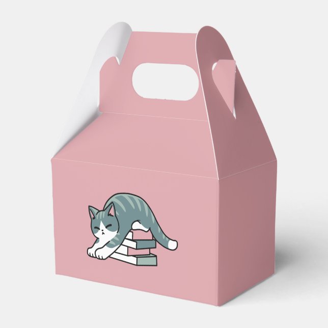 Curled Up with a Book and a Cat - Cozy Cat Reading Favor Boxes (Front Side)