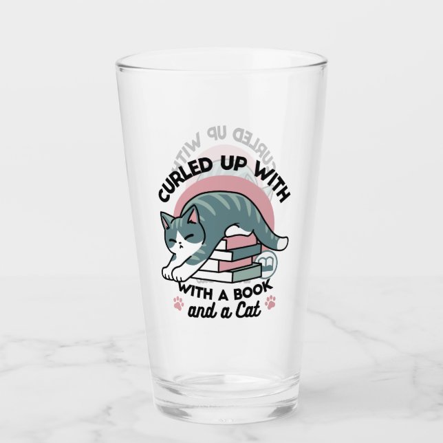 Curled Up with a Book and a Cat - Cozy Cat Reading Glass (Front)