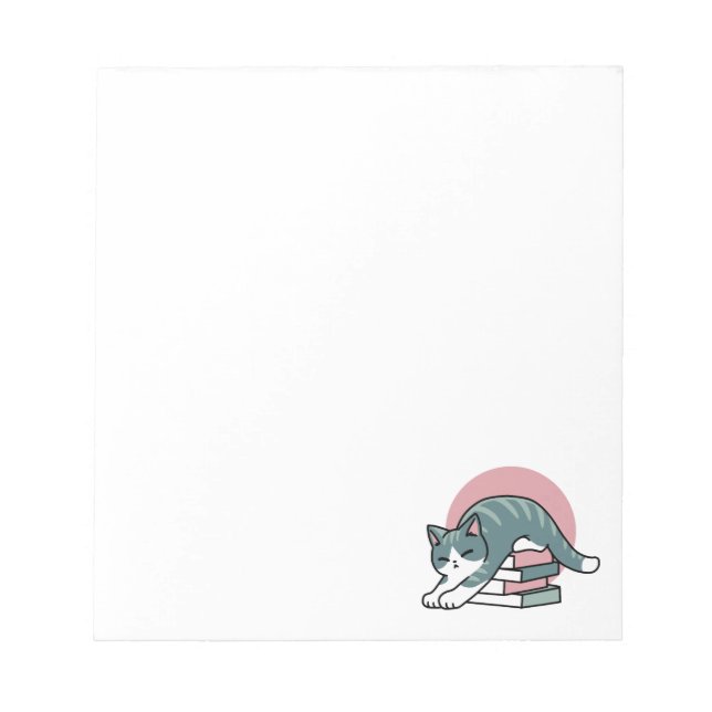 Curled Up with a Book and a Cat - Cozy Cat Reading Notepad (Front)