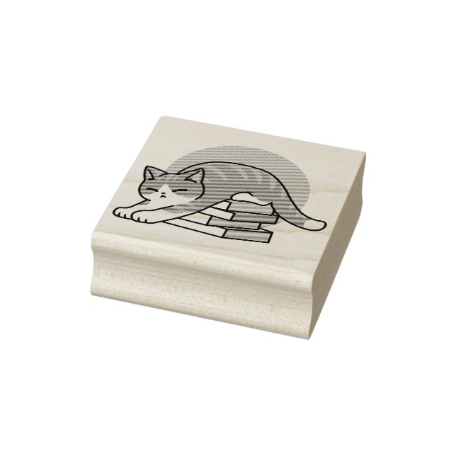 Curled Up with a Book and a Cat - Cozy Cat Reading Rubber Stamp (Stamp)