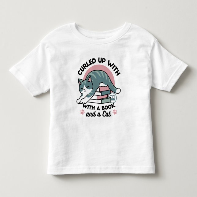 Curled Up with a Book and a Cat - Cozy Cat Reading Toddler T-shirt (Front)