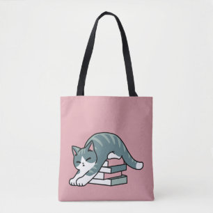 Curled Up with a Book and a Cat - Cozy Cat Reading Tote Bag