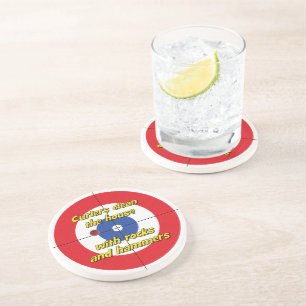 "Curlers clean house..." Sandstone Coaster - (Red)