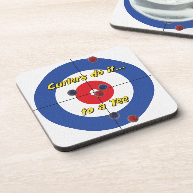 "Curlers do it to a Tee" Coasters - (Blue) (Left Side)