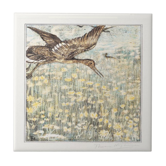 Curlew Bird Dutch Victorian Art Ceramic Tile (Front)