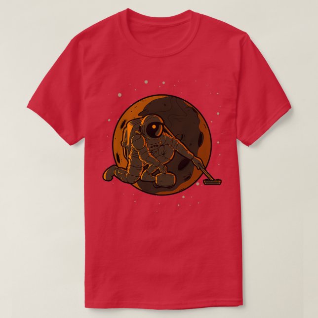 Curling Astronaut Outer Space Spaceman T-Shirt (Design Front)