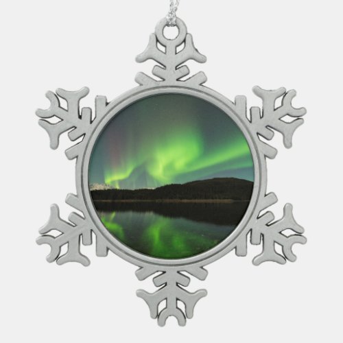 Curling Aurora Snowflake Pewter Christmas Ornament
