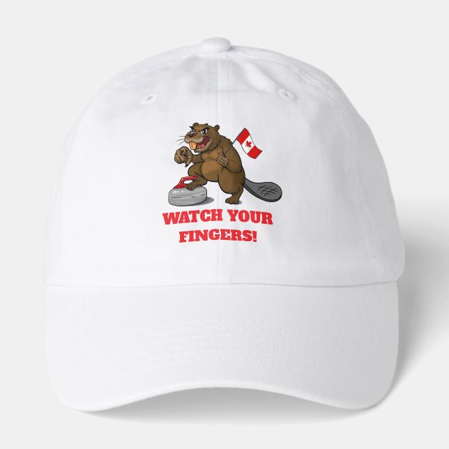 Curling beaver with flag - watch your fingers! hat (Front)