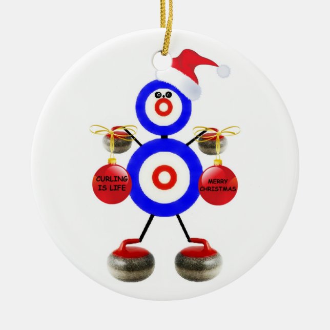 Curling Christmas Ceramic Ornament (Front)