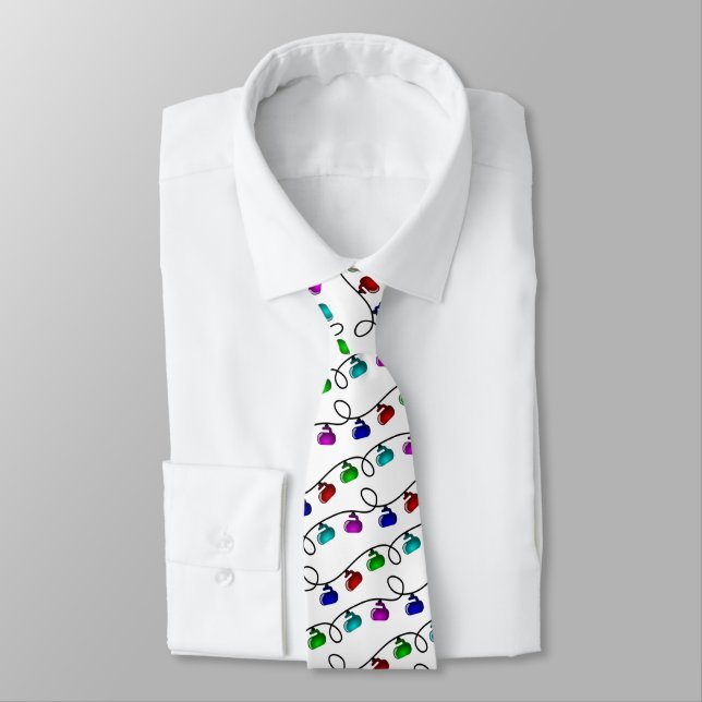 Curling Christmas Lights Neck Tie - White (Tied)