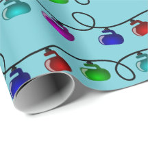 Curling Christmas Lights Wrapping Paper - Blue