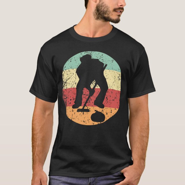Curling Curler Silhouette Retro Sports Icon T-Shirt (Front)