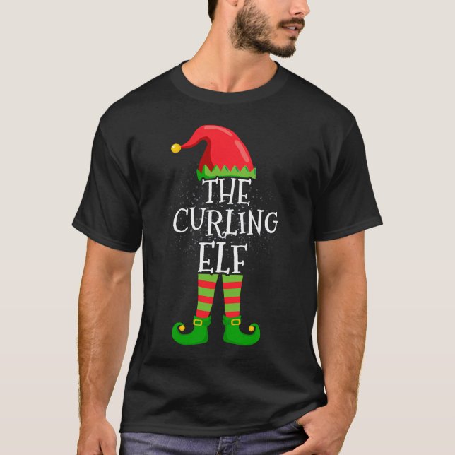 Curling Elf Family Matching Christmas Group Funny  T-Shirt (Front)