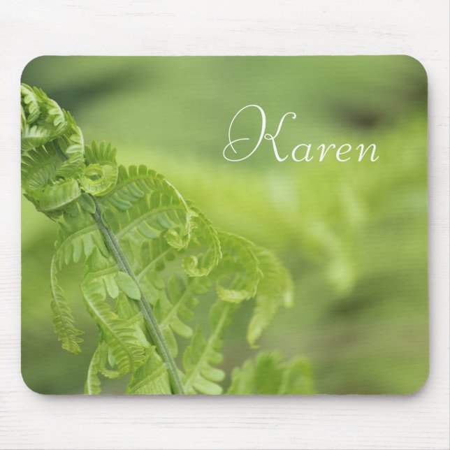 Curling Fern Leaves, Greenery, Blurred Background Mouse Pad (Front)