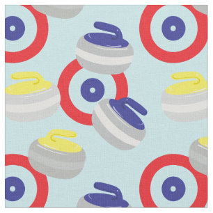 Curling Ice Sport Stones and Targets Pattern Fabric