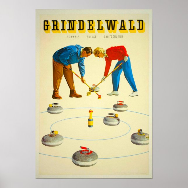Curling in Switzerland Vintage Poster (Front)