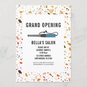 Curling Iron Terrazzo Salon Opening Invitation