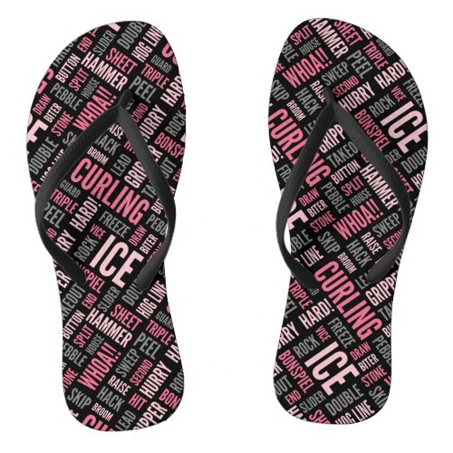 Curling Lingo Flip Flops _ Black and Pink